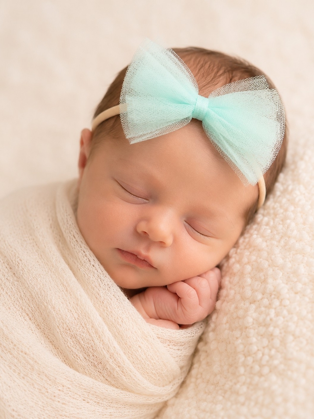 Set Of 3 Delicate Mint Tulle Bow Headband for Babies